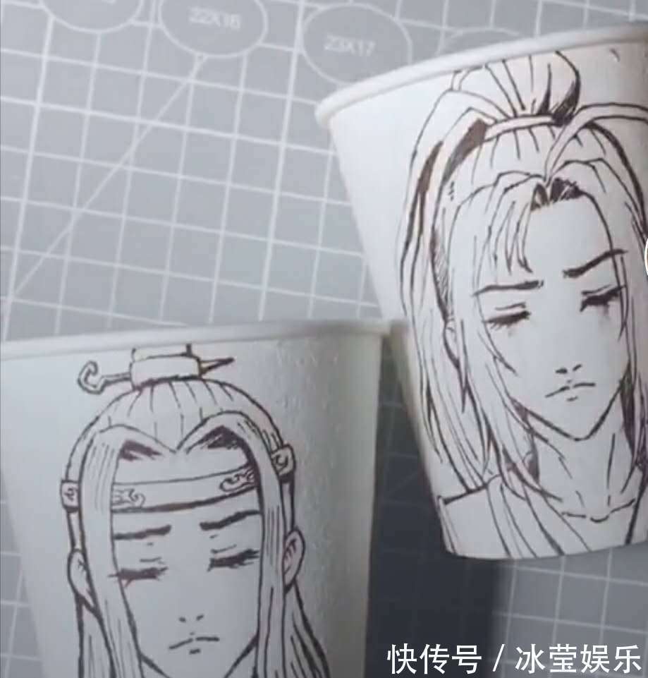 蓝忘机@美术生在纸杯上画蓝忘机,倒上水后瞬间活了,这画面也太悲伤