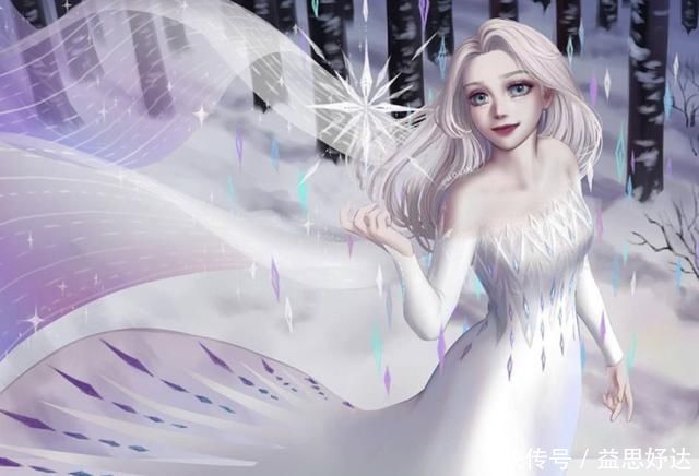 艾莎|当迪士尼公主换一种画风,艾莎是最美的那个,爱丽儿公主温婉如玉