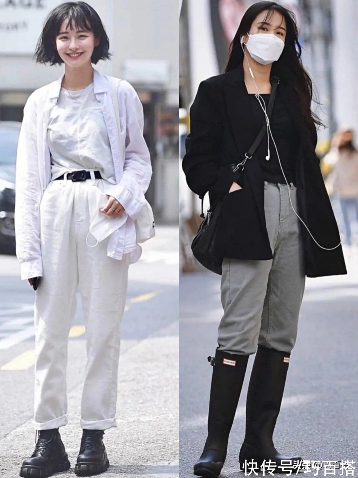 靴子|韩国街拍教你穿阔腿裤！上身显瘦又不失街头感，不露腿也能炸街