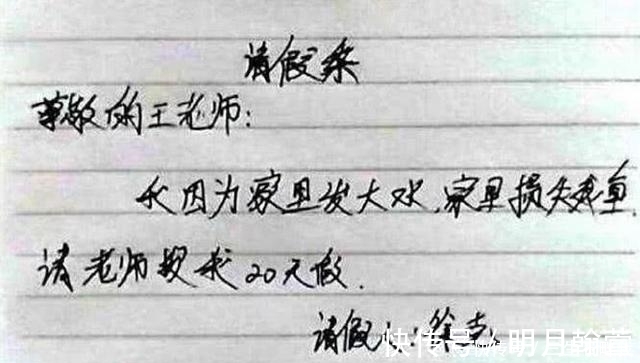 |小学生搞笑请假条,家里发大水请20天假?老师:你回去能干啥?