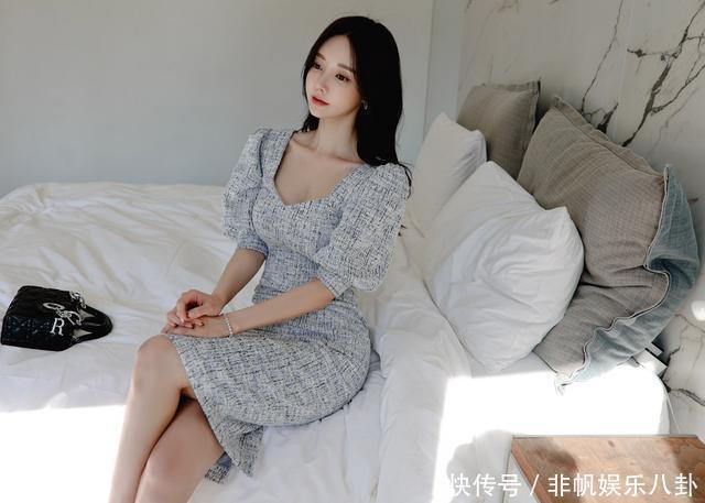 莫妮卡|雅灰莫妮卡阔领半分袖连衣裙,打造孙允珠稳重优雅