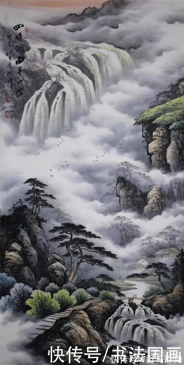 财通四海&书法定制，国画收藏，行书楷书山水画《谋事在人，成事在天》