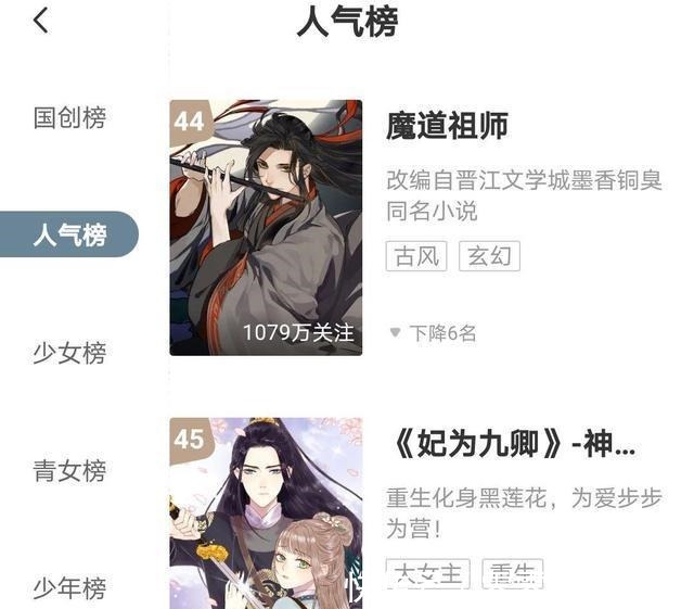 莫家庄|《魔道祖师》漫画关注量高达1079万,低质量不用心,人气榜降到44