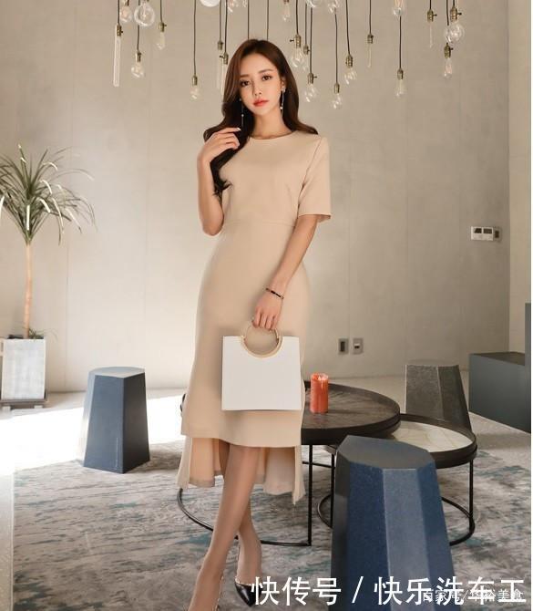 腰围|时尚风格孙允珠柔软的羊绒不对称腰围四分袖连衣裙