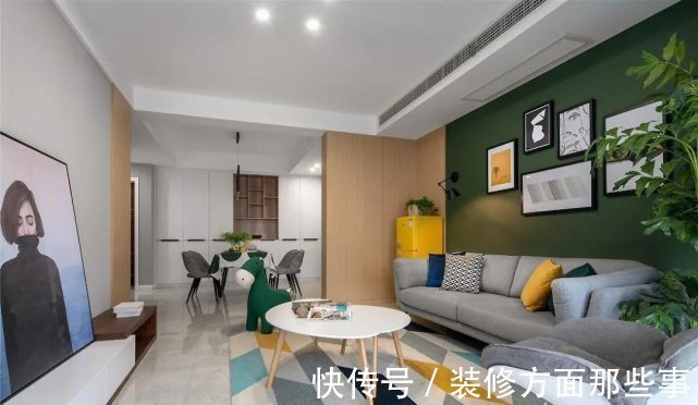 客厅|68㎡复古风二居室大黄大绿又不俗气,氛围感十足反而