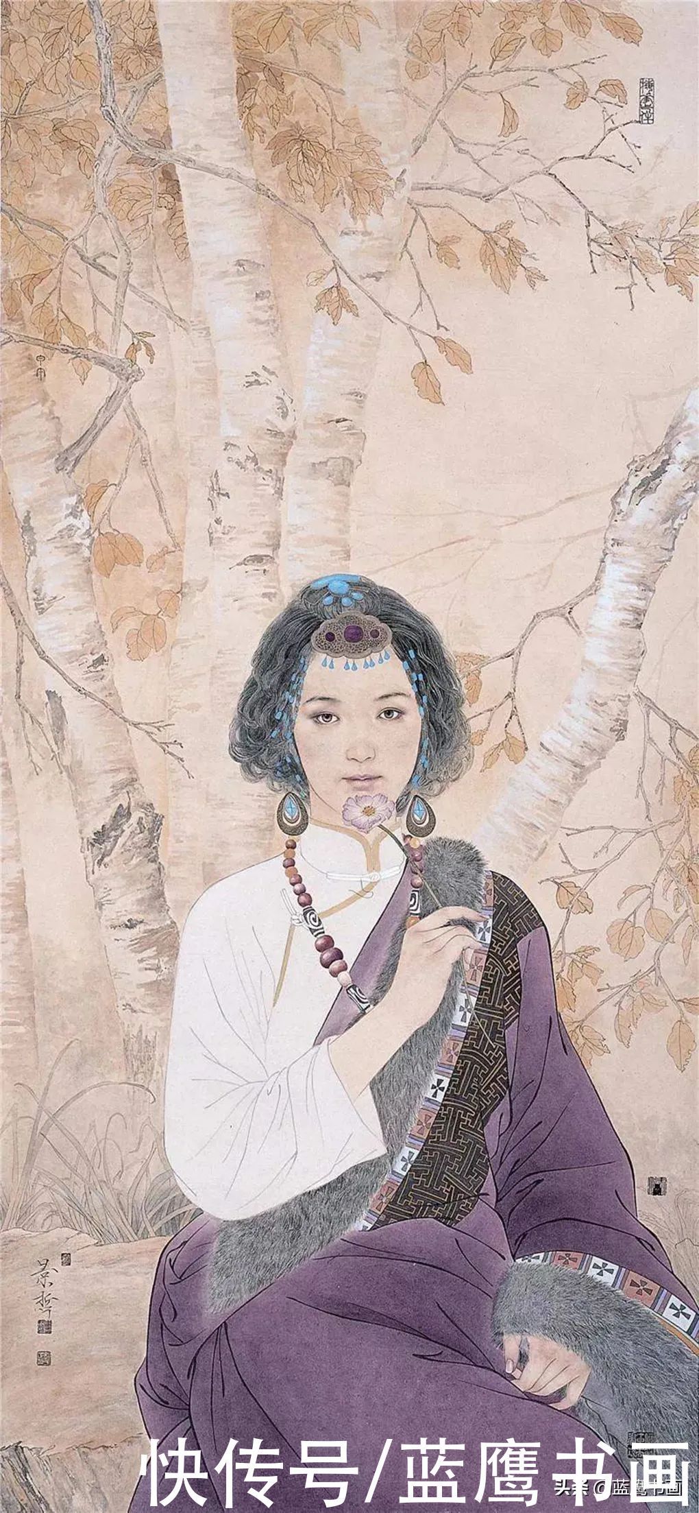 红妆$崔景哲的人物工笔画,展示了古典美的气质,吸引了绘画爱好者关注