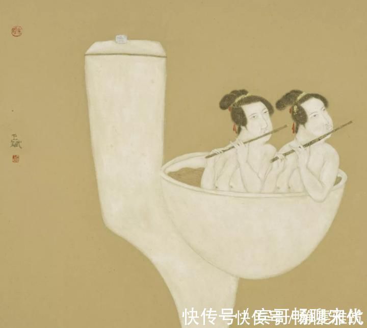 美人#80后小伙画的国画太“不正经”,美人全变成戏精,马居然翻白眼