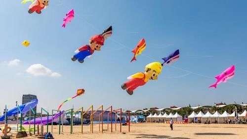 秋风|秋风起,城市沙滩“筝”奇斗艳,“金山杯”全国运动风筝锦标赛拉开帷幕