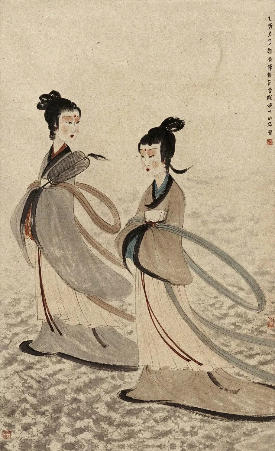 兰亭修禊图|傅抱石如何用笔下的“勾魂三绝”画活历史仕女画的?