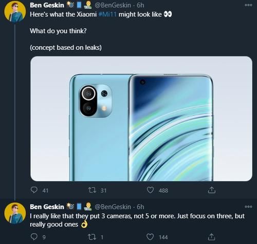 小米|小米 11 首张渲染图出炉，四曲面三摄，前置微打孔