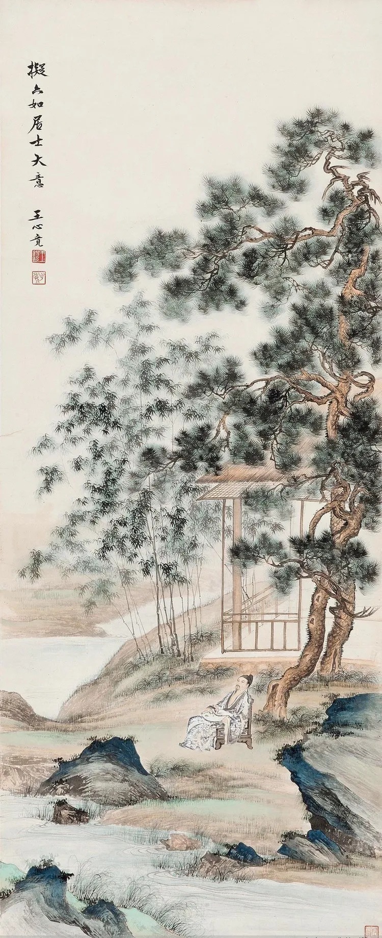 湖社画会&这山水画风清秀劲峭,气势开张,细腻典雅,笔法精致!