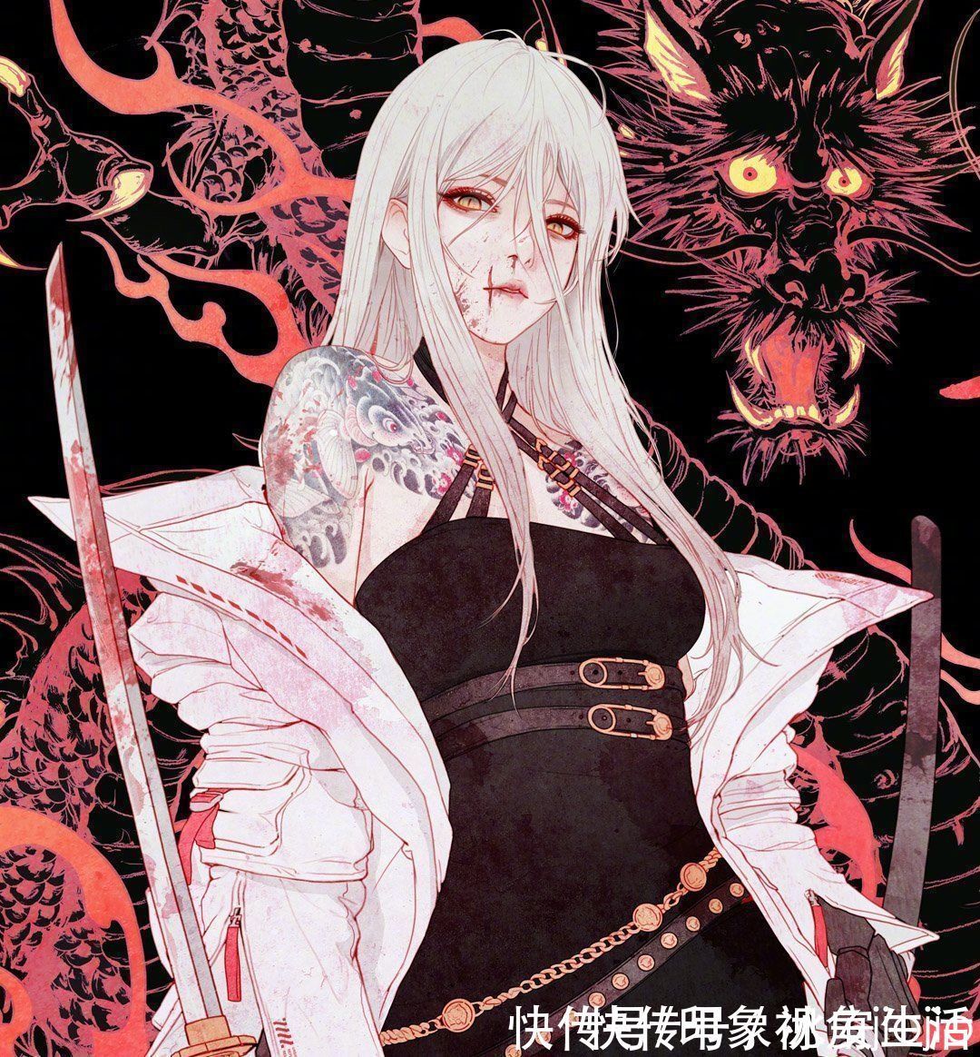 插画作品#又美又飒的赛博朋克少女插画,角色绘制充满了想象力