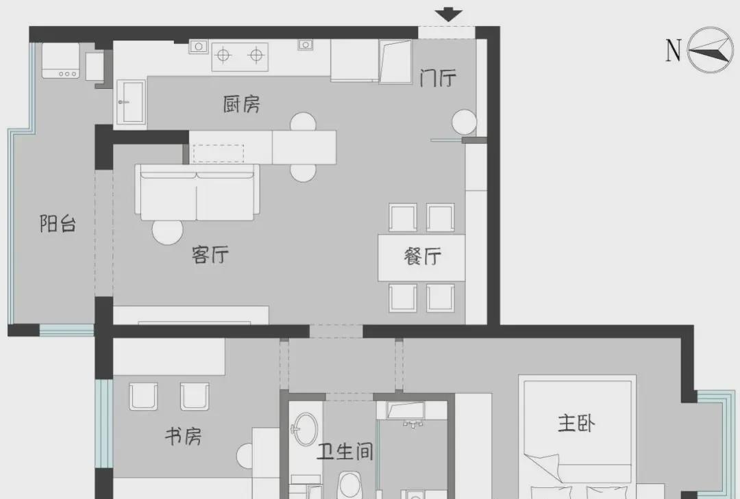 书房|62㎡小两房改造设计，1（书房）+1（衣帽间）=1（间），什么操作