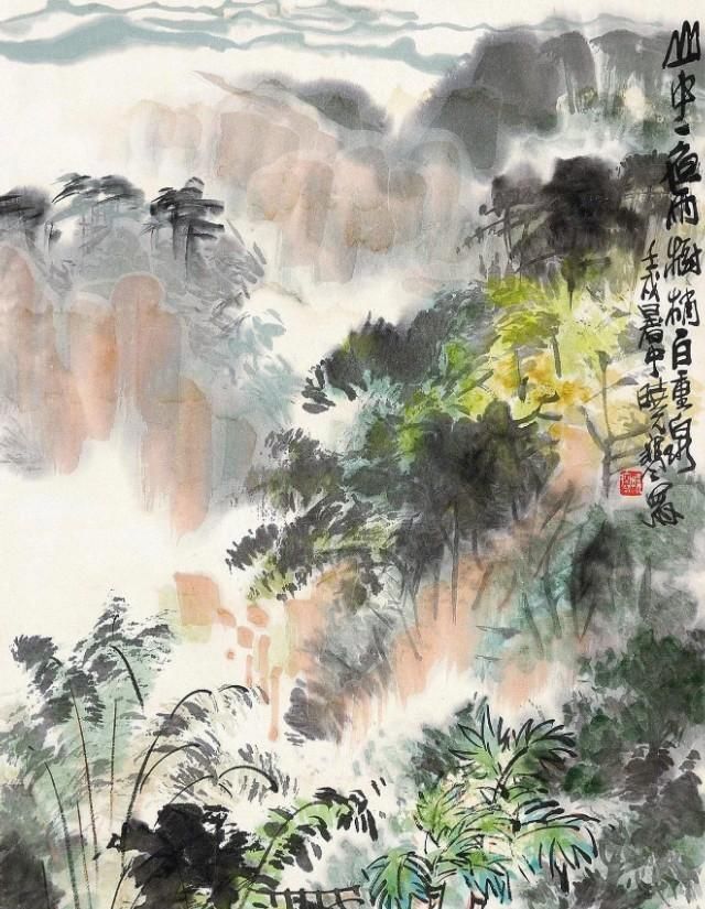 他的山水画——极简的直线为骨,极繁的渲染为体,苍润氤氲
