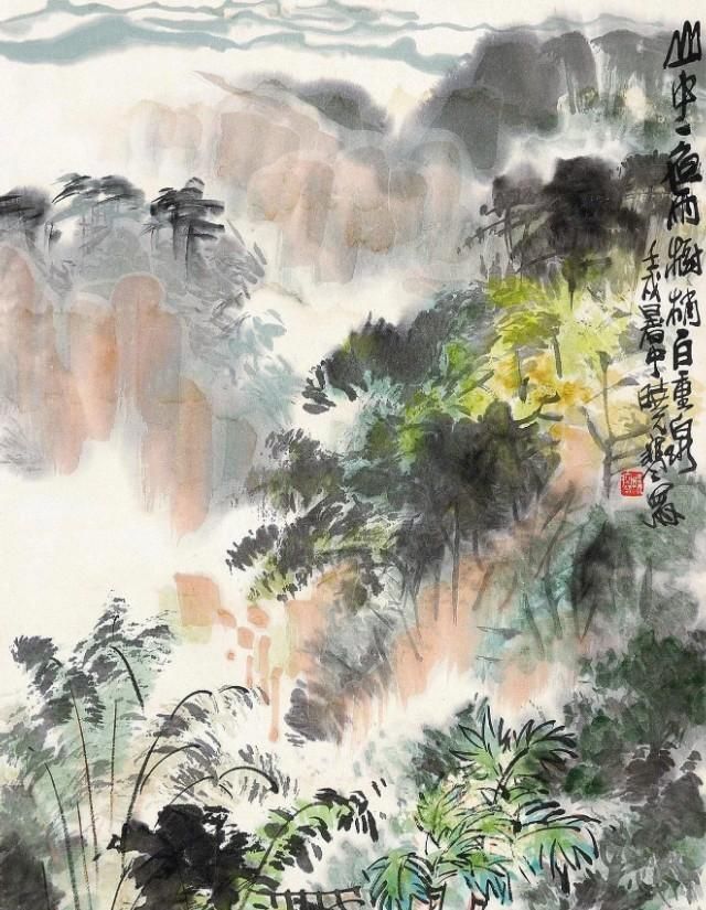 他的山水画——极简的直线为骨，极繁的渲染为体，苍润氤氲