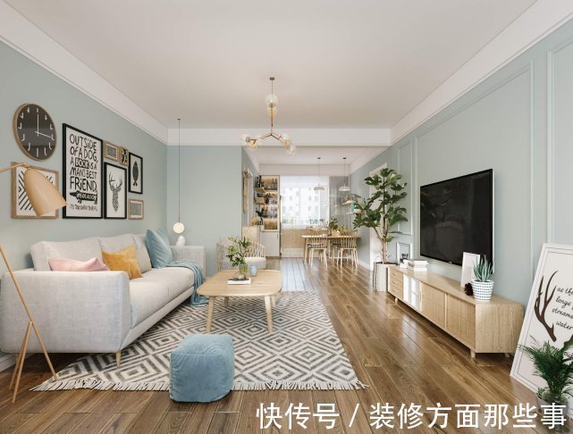 阳台上|110平清新北欧风二居室阳台上半开式式书房,增加客厅采光