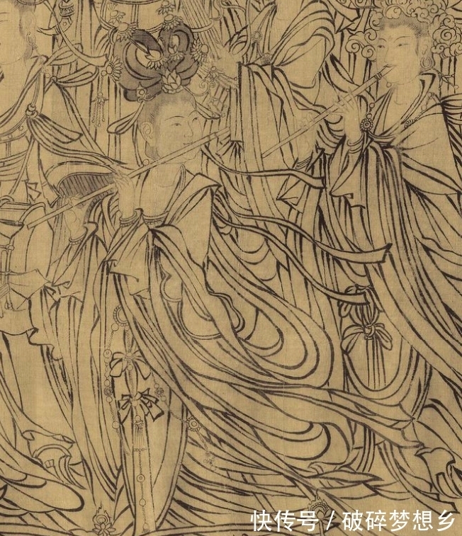 武宗元#满墙风动的众神,白描人物画范本——武宗元《朝元仙仗图》