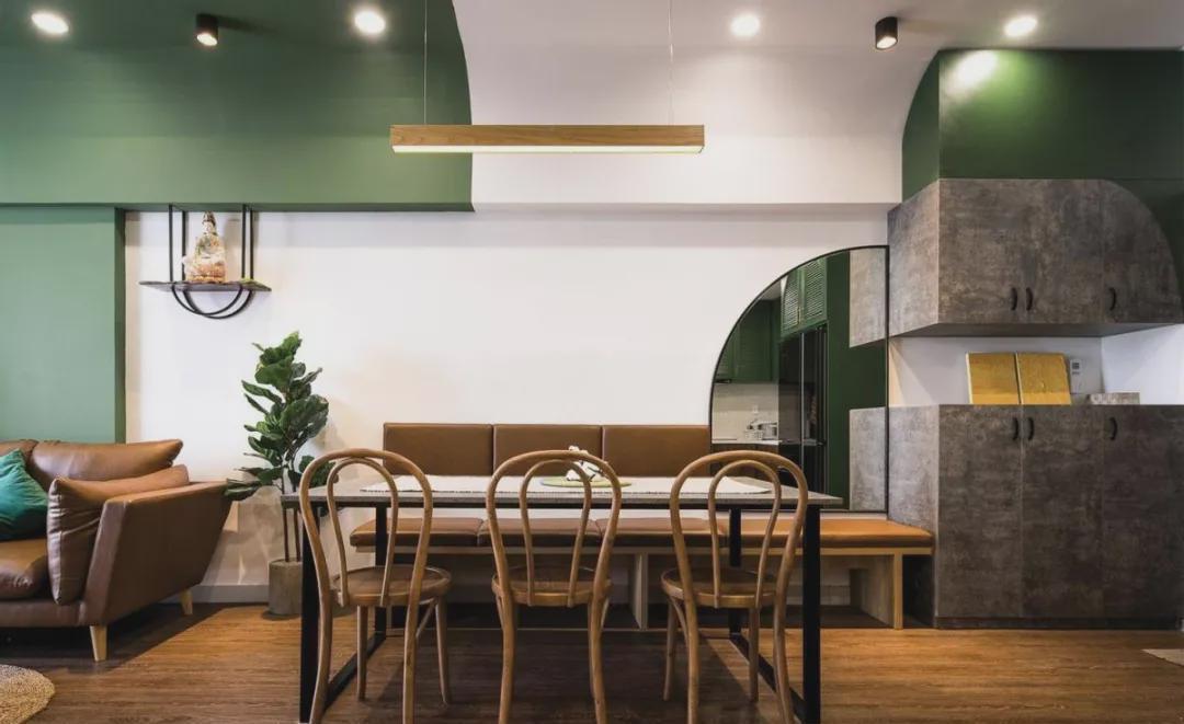 复古绿|78㎡装出2卧室+书房+衣帽间，并用复古绿填满，小户型值得借鉴