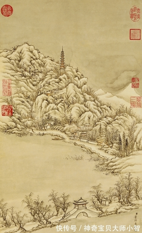 孤山|宫廷画风，实景山水，董邦达绘《断桥残雪》