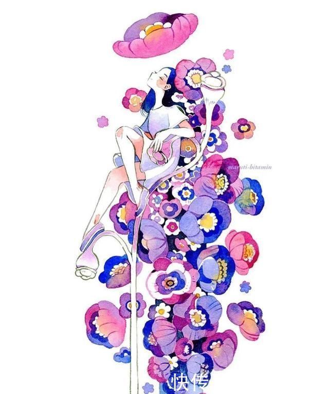 插画$哇马克笔画出水彩般效果,装饰感太强了,简单又漂亮,收藏