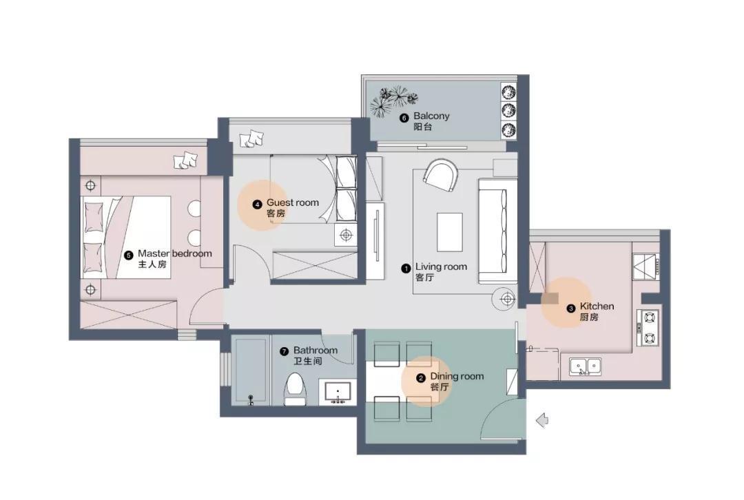 金属|79㎡旧房改造，阳台打通纳入厨房，莫兰迪配色超高级