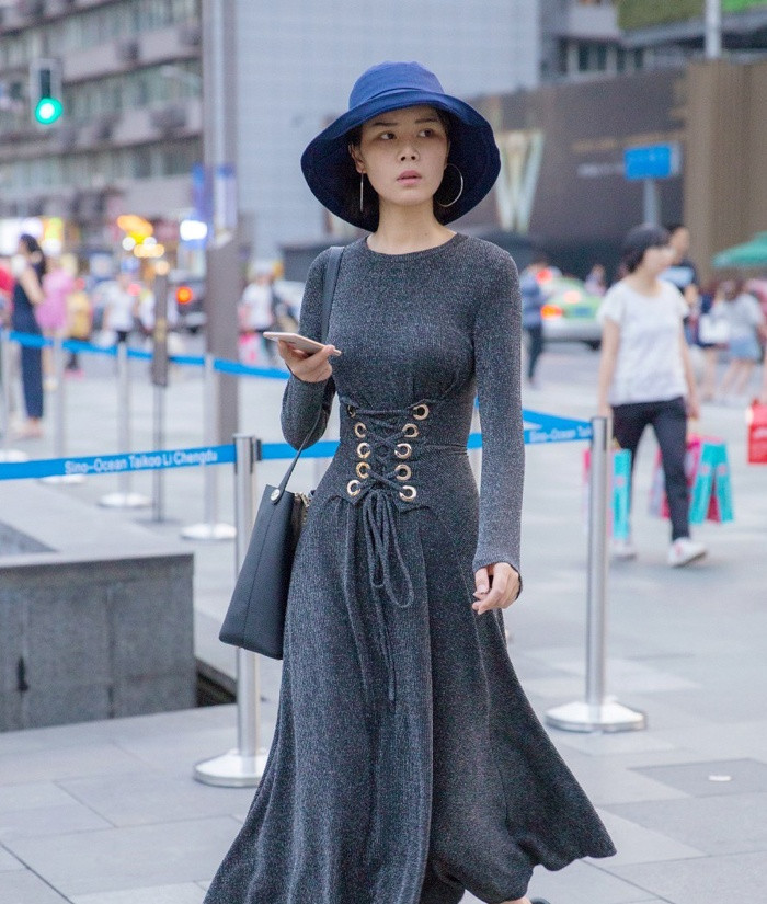 小姐姐|小姐姐一字肩束腰长裙, 显漂亮腰身, 露迷人香肩!