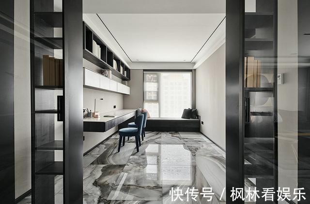 三色|129平现代时尚轻奢空间，黑白灰3色低调沉稳，地砖打造水墨画风格