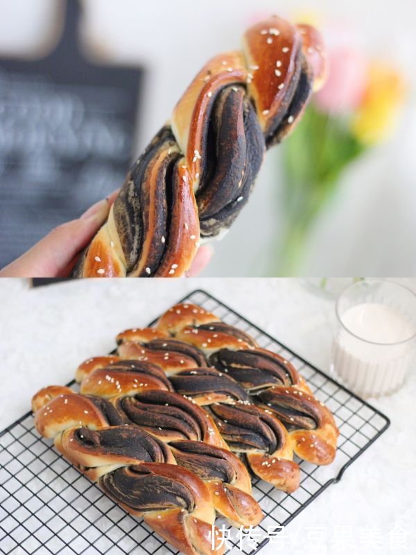 黑芝麻酱|一次发酵??香浓黑芝麻扭扭面包｜好吃又简单