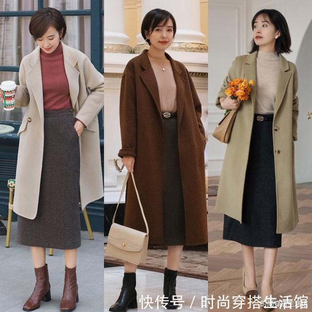 直筒裙|大衣下面不一定搭裤子,今年流行“大衣+半裙”,时尚保暖又显瘦
