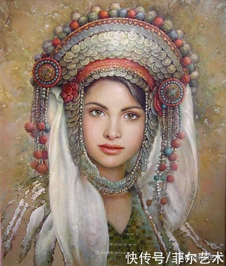 国立|女画家玛丽亚·伊利耶娃画笔下的美丽多彩的女性肖像和精美的花朵