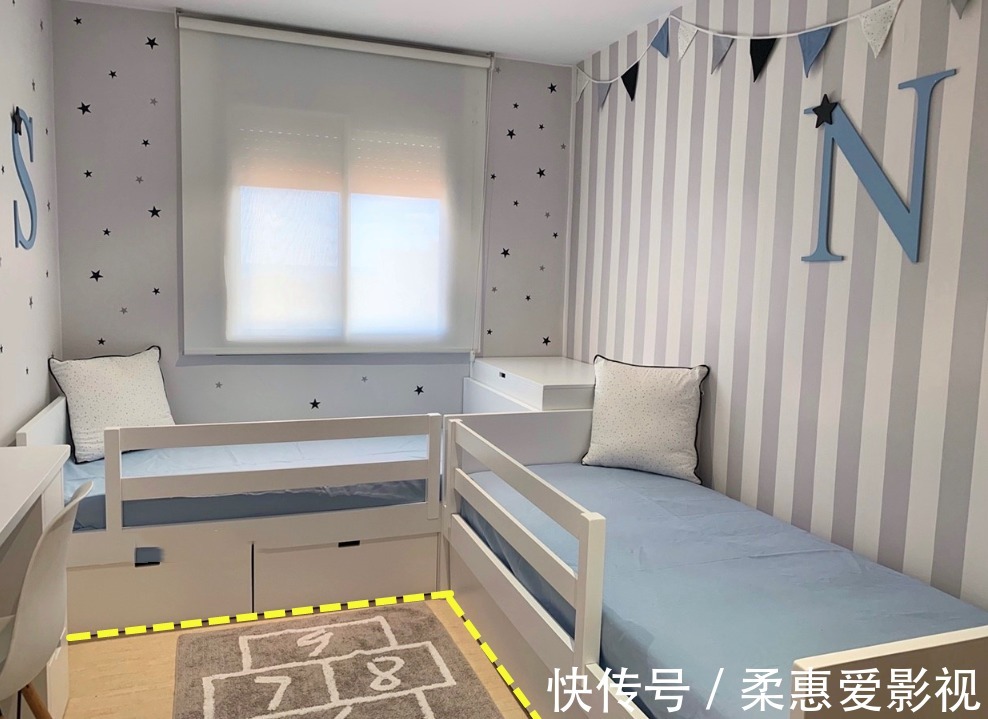 卧室|2个孩子上下铺不是首选,卧室拐角摆一张一体式双人床,安全宽敞