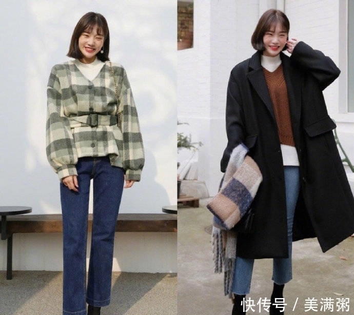 温柔有气质冬季穿搭,格纹上衣搭配直筒裤显女人味,做个精致女生