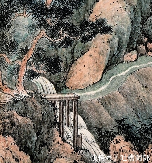 高山大川#布局绵密,描绘诗意山水,彭醇士绘《山居图》