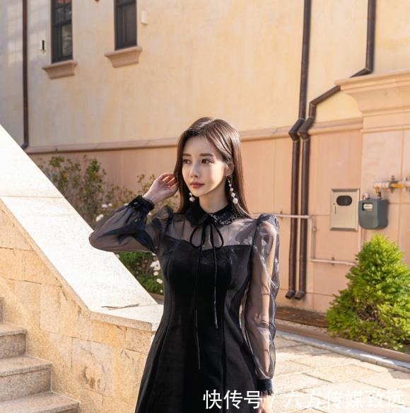 宫廷|孙允珠高清美图:中世纪宫廷纯黑仙女雪纺衣裙!