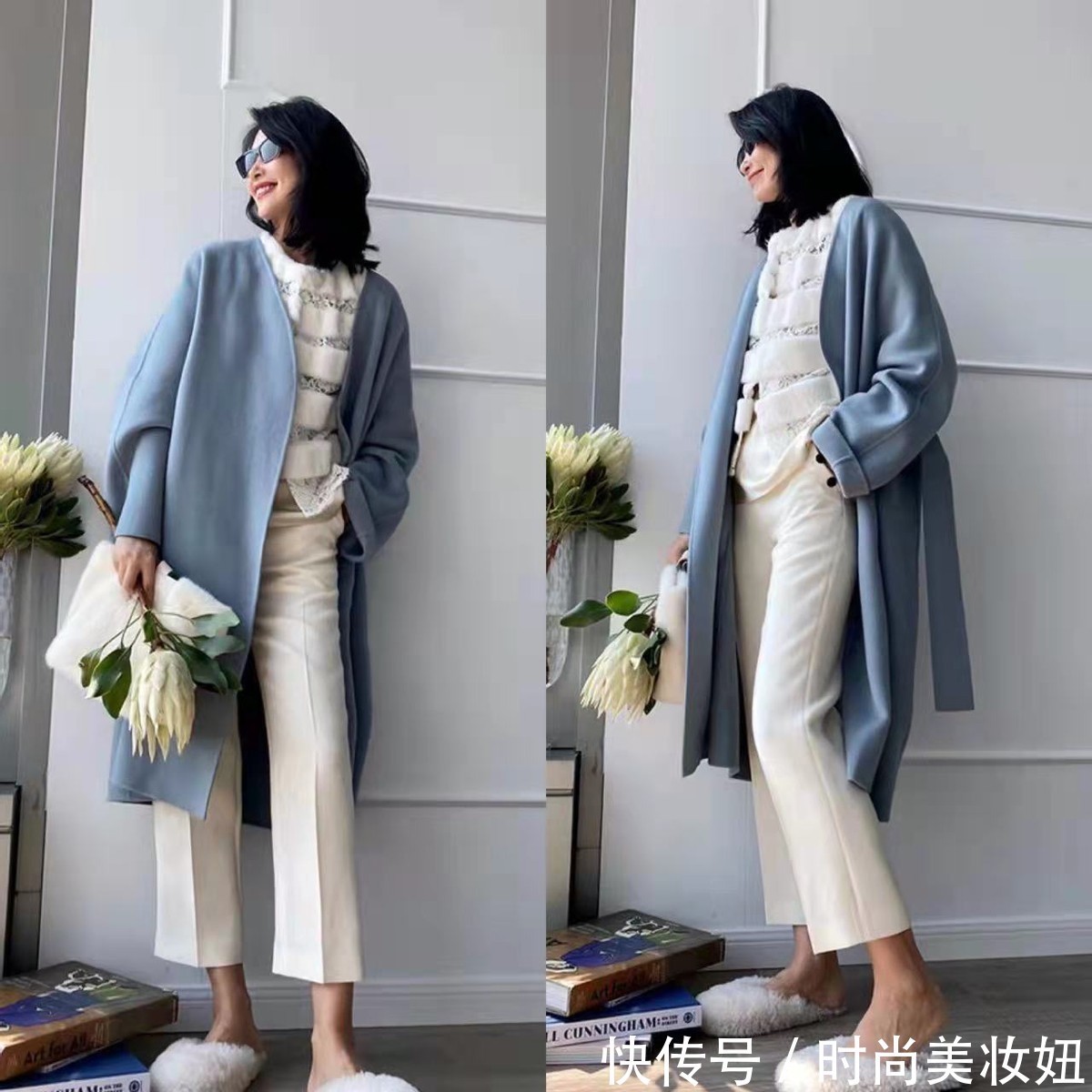 天蓝色 今年大衣别再配打底裤了,搭配这几种长裤更高级,保暖又时尚