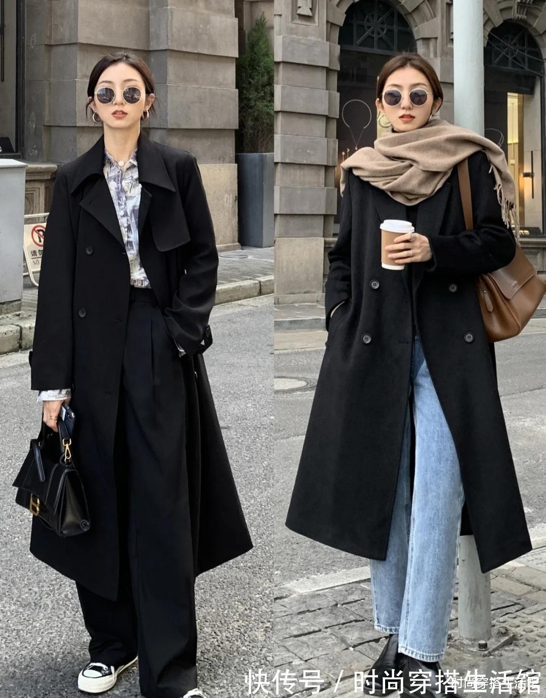 黑大衣|一件黑大衣=N种搭配,可盐可甜,又美又飒,冬天这样穿更美