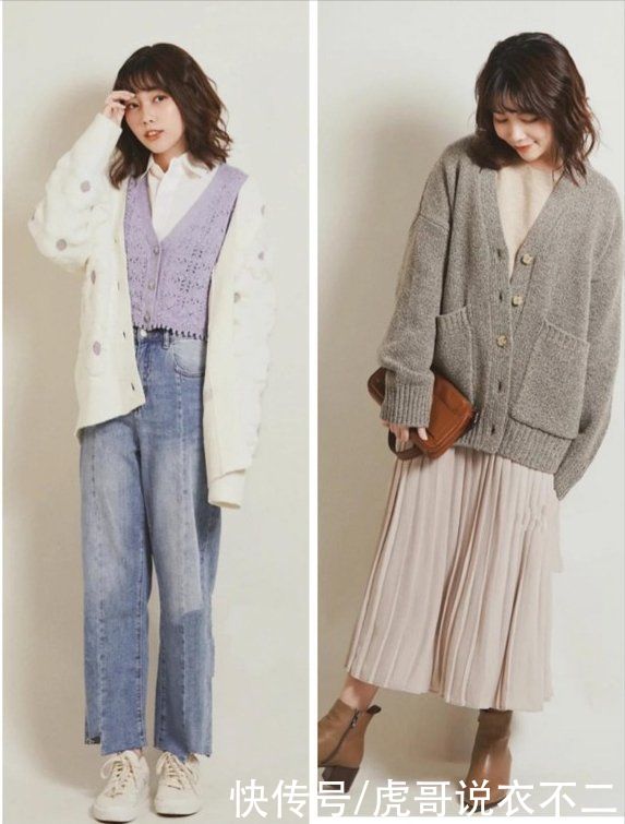 针织衫也有大讲究，她的“早春温柔风”搭配模板，照穿成日系女神
