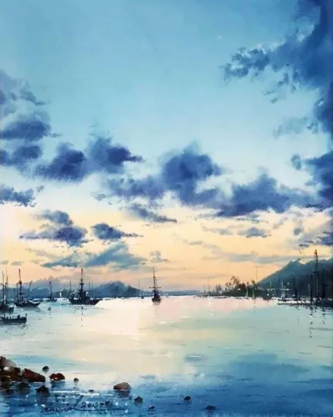 画面!极具美感的蓝绿水彩色调,如此画面,令人爱不舍手