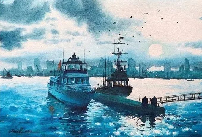 彩色调@极具美感的蓝绿水彩色调,如此画面,令人爱不舍手