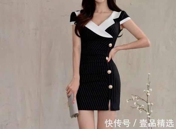 黑茶|女神孙允珠高清时尚搭配：英伦咏叹黑茶细纹交叉职业裙