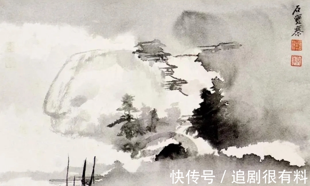 泼墨&张大千12开泼墨小品山水画,少见、难见!