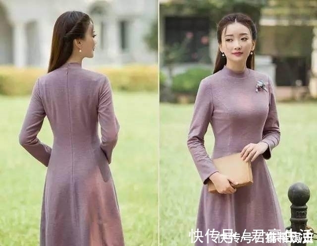 连衣裙|一条裸紫色的连衣裙，美女简直不要太性感！