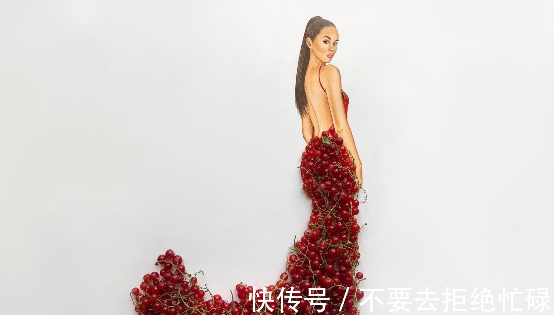 shamekh#这个插画师有点“懒”,他画画只画一半,其余都是用水果来替代