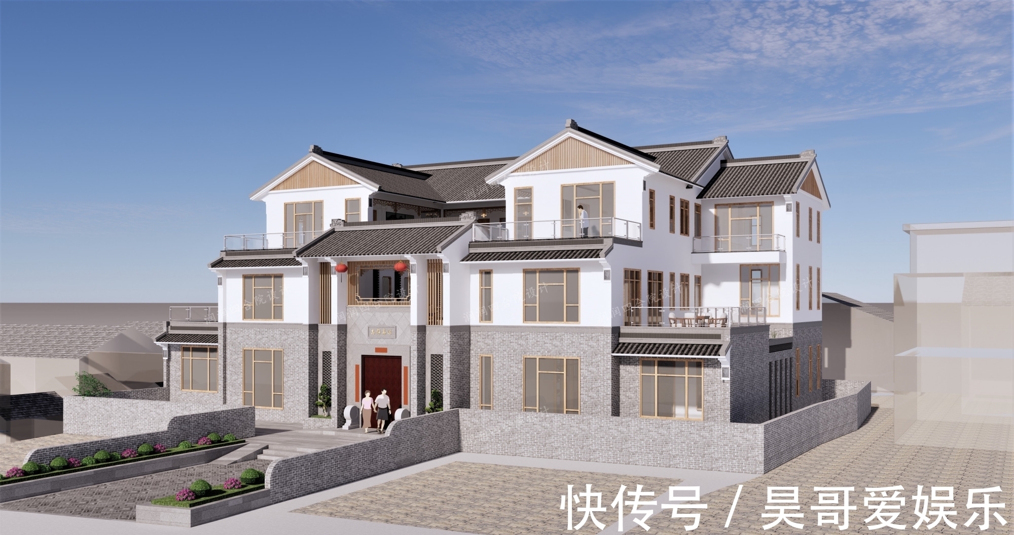 庭院|广东清远三层带地下室家族大宅现代四合院民宿28×20