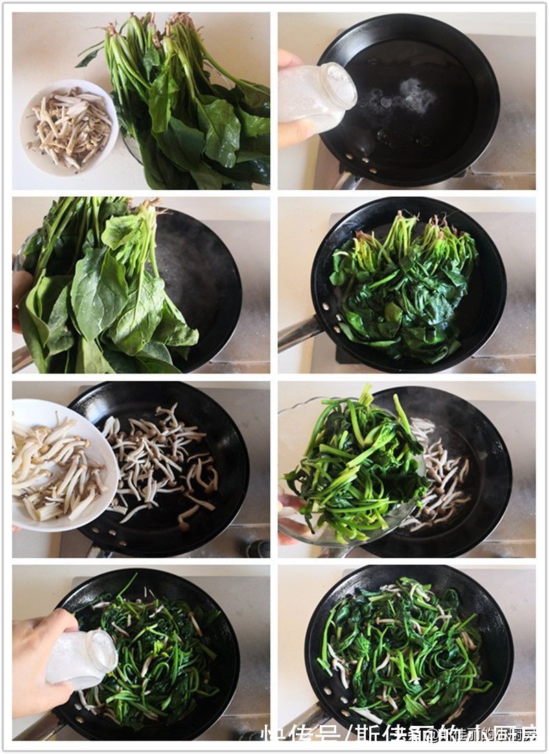蟹味菇|菠菜和它是绝配,简单鲜美又营养,炒一炒5分钟就出锅,总吃不腻