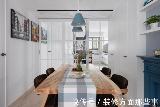 三居室|96平北欧风三居室,用蓝色的渐变色来装点不同空间