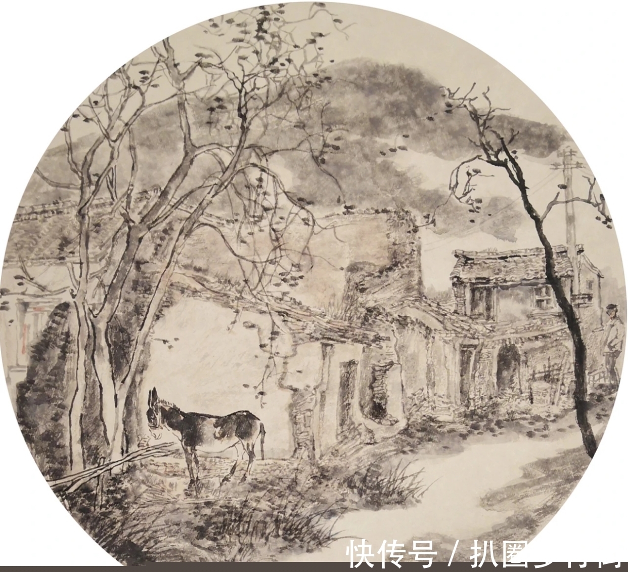 水墨$山水画|他画的水墨乡村系列,笔墨朴实无华,但有鲜活的场景感
