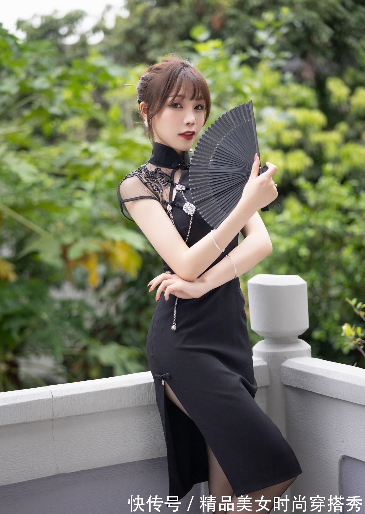 小姐姐 黑色旗袍裙搭配尖头高跟鞋,曼妙又优雅,超级显轻熟感