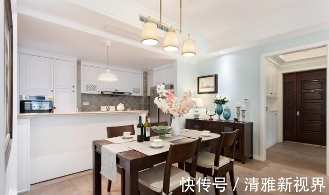 三居室|160㎡清新蓝绿的美式装修,温馨三居室,是家的感觉