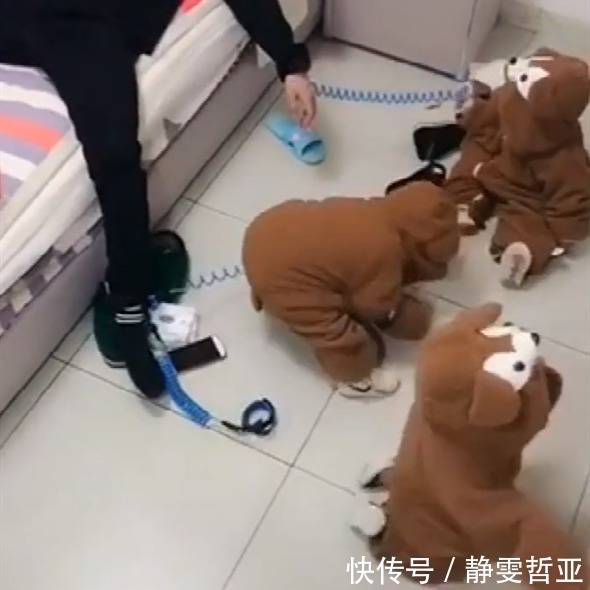 父爱|妈妈让爸爸看着三胞胎，回到家的时候，推门一看就无奈了